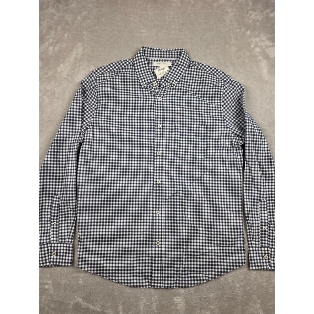 Aeropostale Button Up Shirt Mens Medium Blue Gingham Long Sleeve New